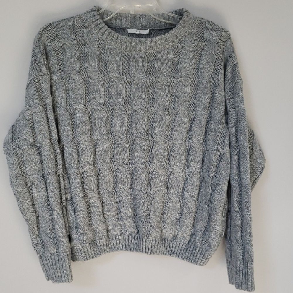 Nia Sweater Womens M Heather Gray Soft Cable Knit Cropped Academia School Girl